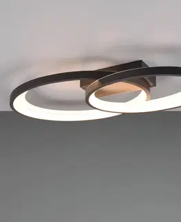 Stropné svietidlá Reality Leuchten Stropné LED svetlo Malaga s 2 kruhmi, čierna