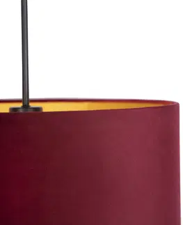 Zavesne lampy Závesná lampa s velúrovým odtieňom červená so zlatou 40 cm - Combi