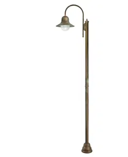 Verejné osvetlenie Moretti Luce 270 cm vysoké stĺpikové svietidlo Felizia v starožitnej mosadzi