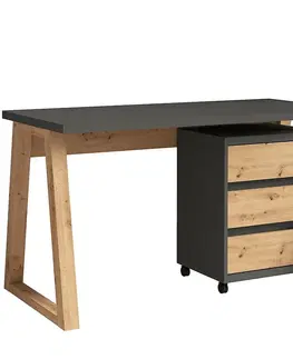 Moderné kancelárske stoly Set Iga I Písací stôl + Skrinka na kolieskach Grafit / Dub Artisan
