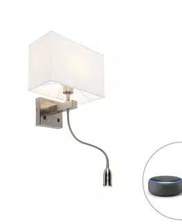 Nastenne lampy Nástenné Smart svietidlo oceľové s tienidlom krémovo biele vrátane Wifi P45 - Bergamo
