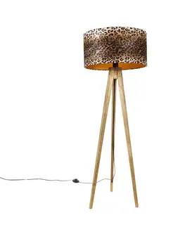 Stojace lampy Vidiecky statív vintage drevo s leopardovou kapucňou 50 cm - Tripod Classic