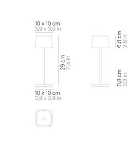 Vonkajšie osvetlenie terasy Zafferano Zafferano Ofelia 3K dobíjacia stolová lampa IP65 corten