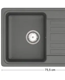 Kuchynské drezy NABBI Hal HNB 02-76 granitový kuchynský drez so sifónom 75,5x46 cm tmavosivá