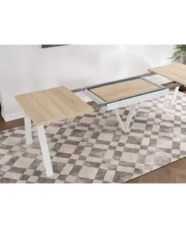 Jedálenské stoly Jedálenský rozkladací stôl, dub sonoma/biela, 140-290x90 cm, AVENY