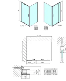 Sprchové dvere POLYSAN - Easy Line obdĺžniková/štvorcová sprchová zástena pivot dvere 900-1000x1000 L/P,brick sklo EL1738EL3438