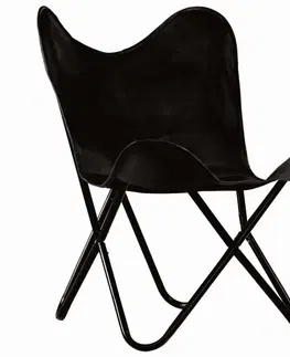 Detské stoličky a kreslá Detské kreslo BUTTERFLY pravá koža / oceľ Dekorhome Čierna