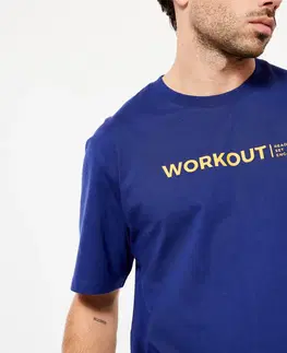 fitnes Pánske tričko na fitness 500 Essentials tmavomodré s potlačou