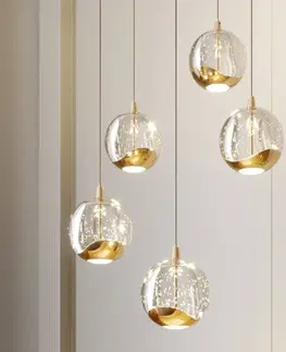Závesné svietidlá Lucande LED závesná lampa Hayley, sklená, 5 svetiel, zlatá