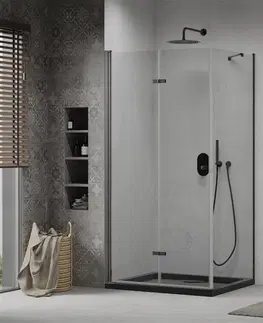 Vane MEXEN/S - Lima sprchovací kút zalamovacie dvere 80 x 100, transparent, čierny + Flat čierna vanička so sifónom 856-080-100-70-00-4070B