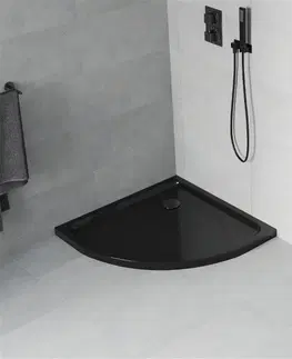 Vane MEXEN/S - Flat sprchová vanička štvrťkruhová slim 100 x 100, čierna + čierny sifón 41701010B