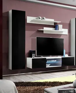 Podkrovný nábytok Obývacia stena Fly O1 čierna /Biely + LED
