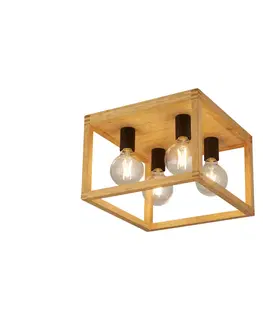 Stropné svietidlá Searchlight Stropné svietidlo Square z bambusu, 4-plameňové