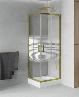 Vane MEXEN/S - Rio sprchovací kút štvorec 70 x 70, pruhy, zlato + vanička Rio vrátane výpuste 860-070-070-50-20-4510