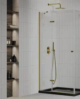 Vane MEXEN/S - Roma sprchovací kút 100x80, transparent, zlatá + čierna vanička so sifónom 854-100-080-50-00-4070G
