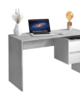 Písacie stoly PC stôl, betón/biely, TULIO NEW