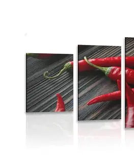 Obrazy jedlá a nápoje 5-dielny obraz doska s chili papričkami