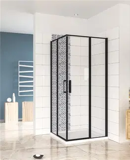 Sprchovacie kúty H K - Štvorcový sprchovací kút BLACK SAFIR R909, 90x90, s dvomi jednokrídlovými dverami s pevnou stenou, rohový vstup SE-BLACKSAFIRR909