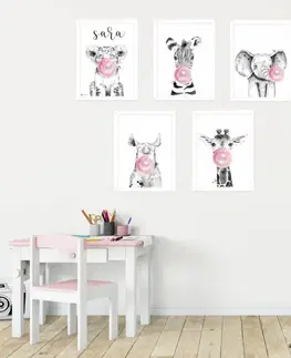 Obrazy do detskej izby Obraz na stenu - Žirafa s ružovou bublinou