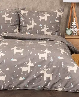 Obliečky 4Home Flanelové obliečky Happy reindeer, 140 x 200 cm, 70 x 90 cm