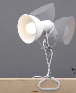Stolové lampy s klipom Briloner Svetlo s pevnou svorkou, kovové tienidlo, biele