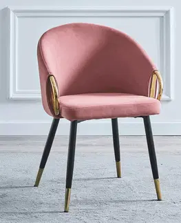 Stoličky Dizajnové kreslo, ružová Velvet látka/gold chróm zlatý, DONKO