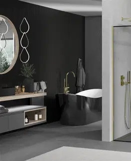 Sprchové dvere MEXEN/S - Kioto Sprchová zástena Walk-in 150 x 80 cm, čierny vzor, zlatá 800-150-202-50-70-080