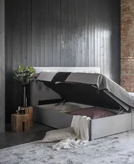 Postele NABBI Liborn 180 čalúnená manželská posteľ s úložným priestorom tmavozelená