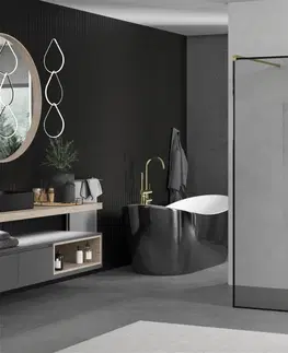 Sprchové dvere MEXEN/S - KIOTO samostatne stojaca sprchová zástena 120 x 200, transparent/čierna vzor 8 mm, zlatá 800-120-002-50-70