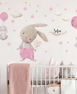 Nálepky na stenu Nálepka na stenu pre dievča - Zajačiky s balónmi