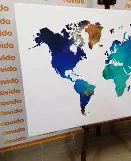 Obrazy na korku Obraz na korku farebná mapa sveta v akvarelovom prevedení