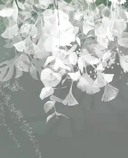 Samolepiace tapety Samolepiaca tapeta šedo-zelené listy s kolibríkmi