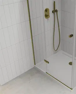 Vane MEXEN/S - Roma sprchovací kút otvárací 110x90, sklo transparent, zlatá + vanička 854-110-090-50-00-4010