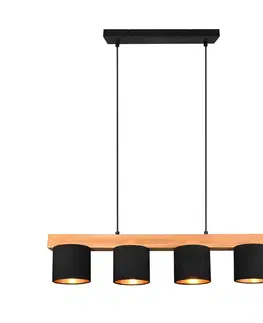 Závesné svietidlá Reality Leuchten Závesná lampa Cameron, 4-plameňová, čierna
