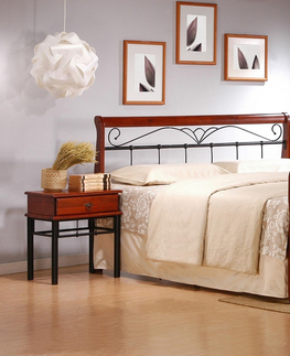 Postele HALMAR Veronica 160 kovová manželská posteľ s roštom čerešňa antická / čierna