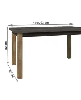 Jedálenské stoly Jedálenský stôl, rozkladací, dub lefkas tmavý/smooth sivý, 160-203x90 cm, MONTANA STW