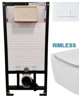 Záchody DEANTE Podstavný rám, pre závesné WC misy + SLIM tlačidlo bílé  + WC Ideal Standard Tesi se sedlem RIMLESS CST_WC01 A51P TE2