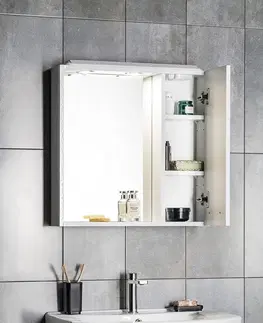 Kúpeľňový nábytok AQUALINE - ZOJA/KERAMIA FRESH galérka s LED osvetlením, 60x60x14cm, pravá, biela 45022