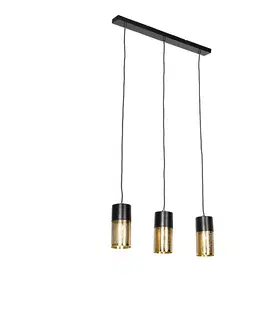 Zavesne lampy Industriálne závesné svietidlo čierne so zlatým podlhovastým 3-svetlom - Raspi