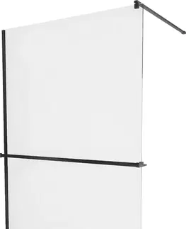 Sprchové dvere MEXEN/S - KIOTO Sprchová zástena WALK-IN s poličkou a držiakom uterákov 120 x 200 cm, transparent 8 mm, čierna 800-120-121-70-00