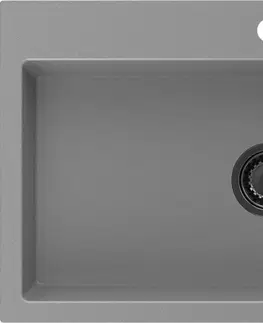 Kuchynské drezy MEXEN/S MEXEN/S - Omar granitový drez 800 x 480 mm, sivá, čierny sifón 6520801005-71-B
