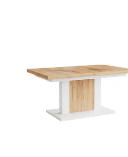 Jedálenské stoly Jedálenský/konferenčný rozkladací stôl, dub craft zlatý/biela, 120-180x70 cm, OLION