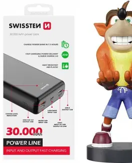 Powerbanky Swissten Power Line powerbanka 30000 mAh 20 W, PD, čierna a Cable Guy Crash Bandicoot Trilogy (Crash Bandicoot)