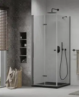 Vane MEXEN/S - Lima sprchovací kút zalamovacie dvere 80 x 80, transparent, čierny + Flat čierna vanička so sifónom 856-080-080-70-00-4070B