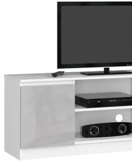TV stolíky Dizajnový TV stolík ROMANA140, biely / metalický lesk