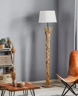 Stojacie lampy ONLI Stojaca lampa Agar látkové tienidlo, drevený prvok