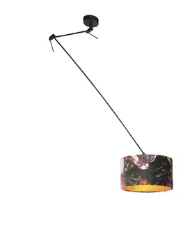 Zavesne lampy Závesná lampa s velúrovými odtieňmi kvetov so zlatom 35 cm - Blitz I čierna