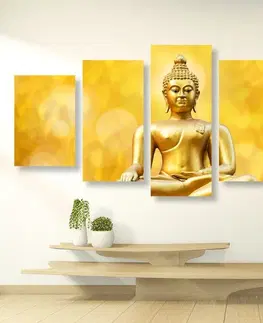 Obrazy Feng Shui 5-dielny obraz zlatá socha Budhu