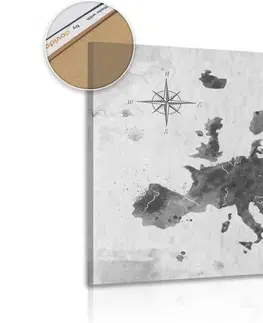Obrazy na korku Obraz na korku retro mapa Európy v čiernobielom prevedení