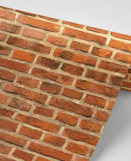 Tapety s imitáciou tehly, kameňa a betónu Fototapeta oranžová tehlová stena